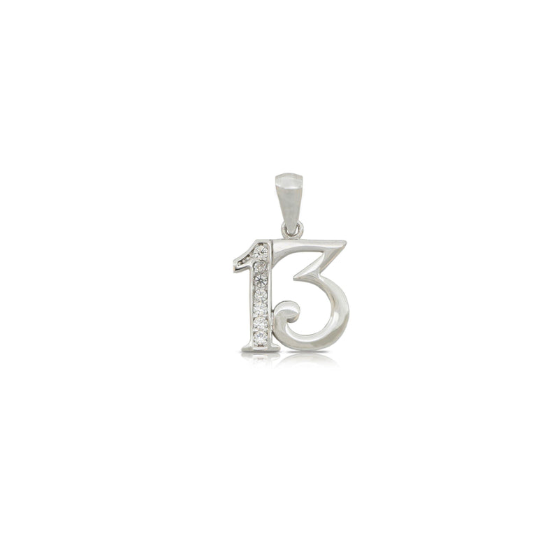 Ciondolo Numero 13 in Oro Bianco 18 Carati di 1.40 Grammi.