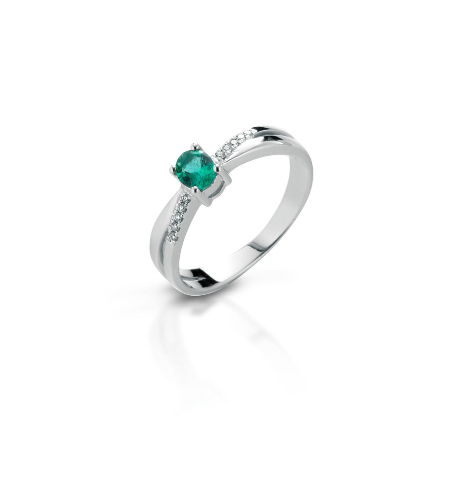 Anello Donna in Oro 18 Carati con Diamanti e Smeraldo.