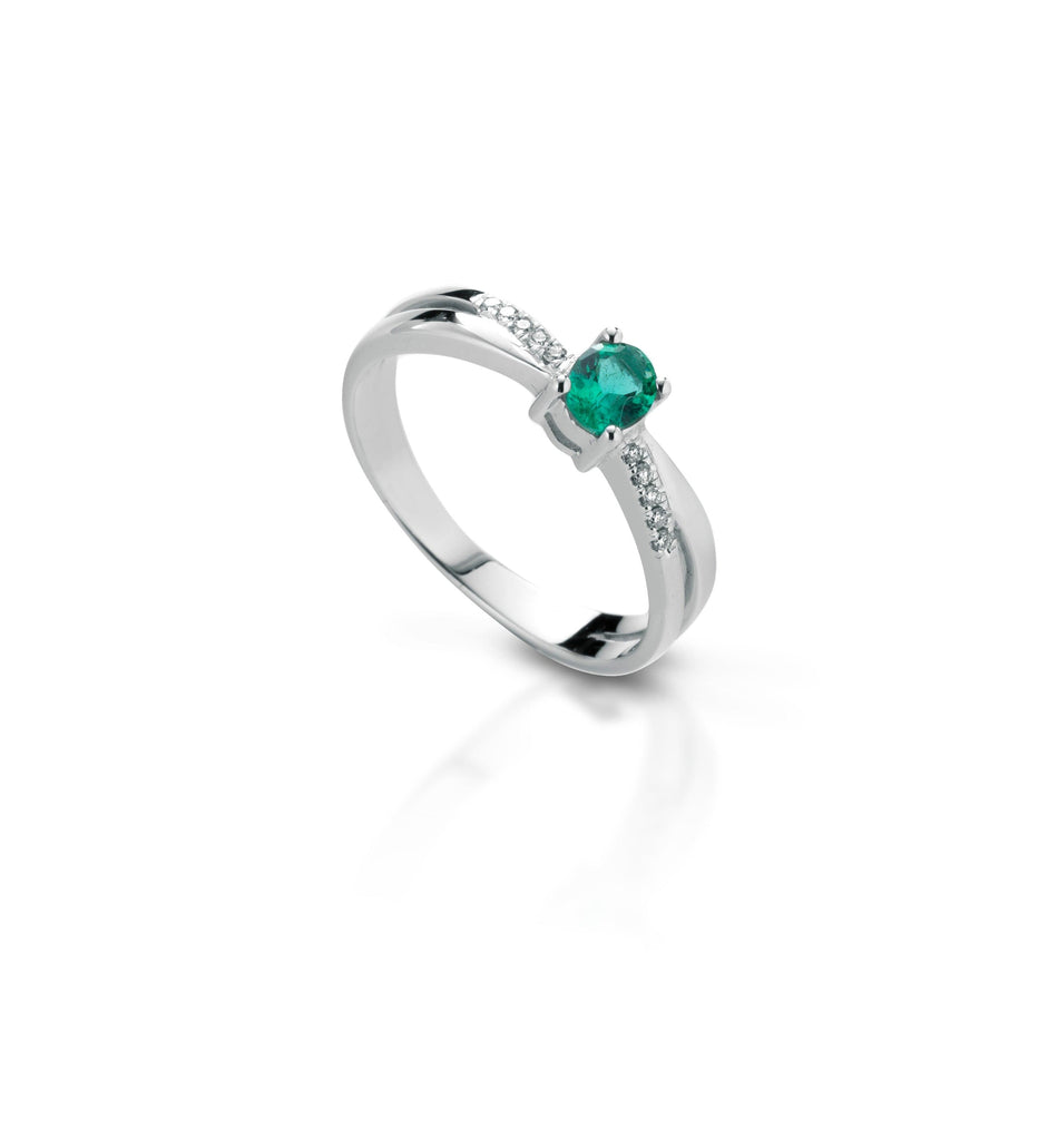 Anello Donna in Oro 18 Carati con Diamanti e Smeraldo.