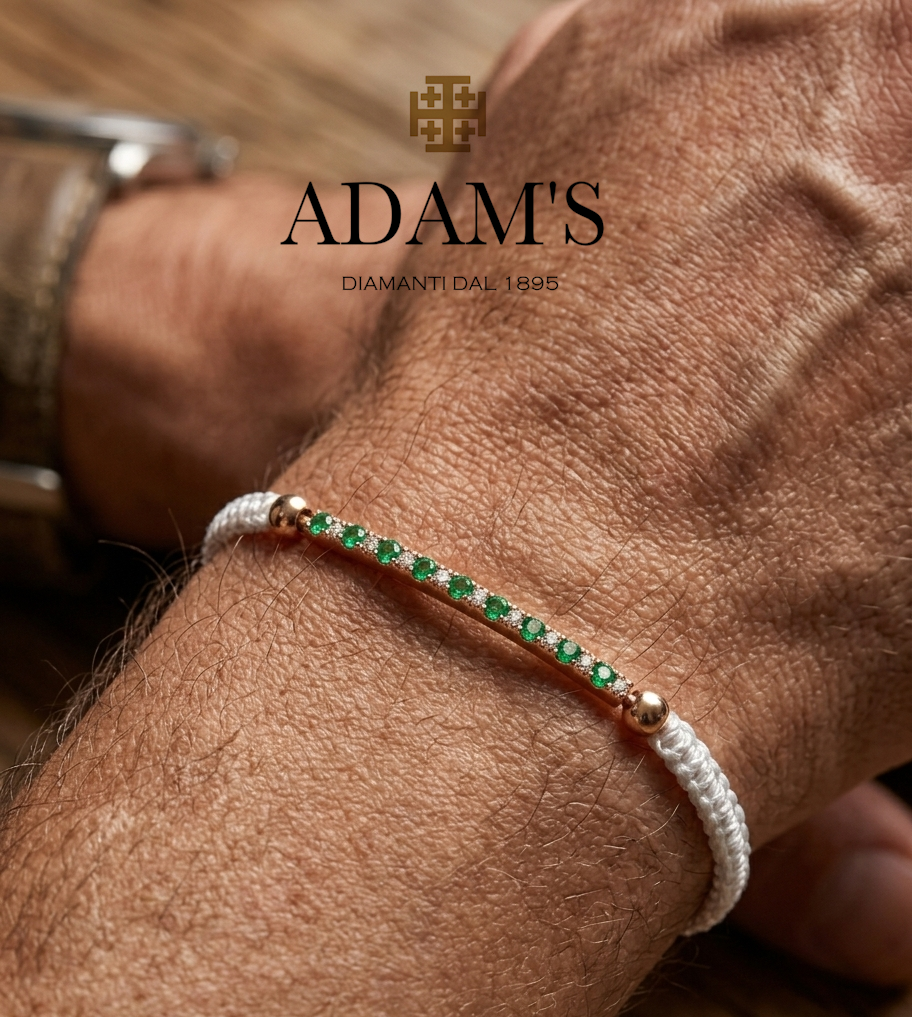 Bracciale Tennis Uomo con Brillanti e Smeraldi Naturali in Oro Giallo 18 Carati.