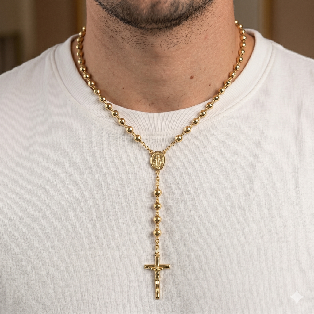 Collana Modello Rosario in Oro 18 Carati di 24 Grammi 60 centimetri.