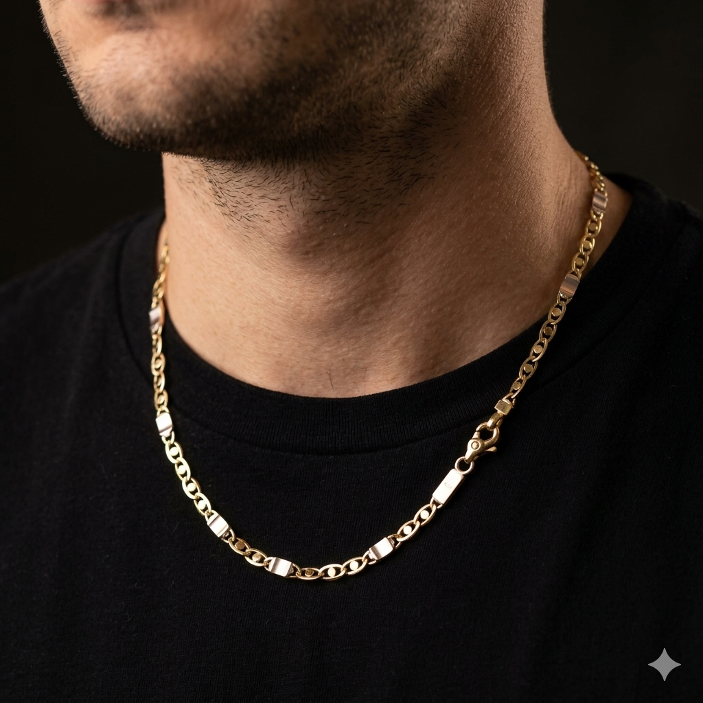 Collana Uomo Oro 18 Carati Modello Lingotto di 6.00 Grammi, 50 centimetri.