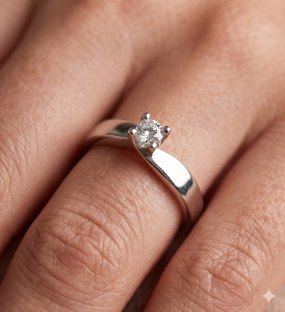 Anello Solitario Donna in Oro 18 Carati con Diamante.
