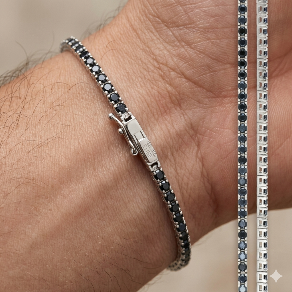Bracciale Tennis con Zirconi in Oro Bianco 18 Carati di 8 Grammi.