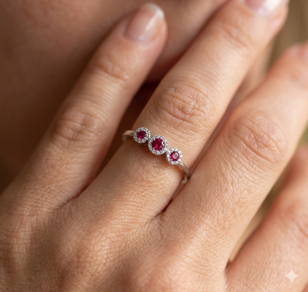 Anello Donna in Oro 18 Carati con Diamanti e Rubini.