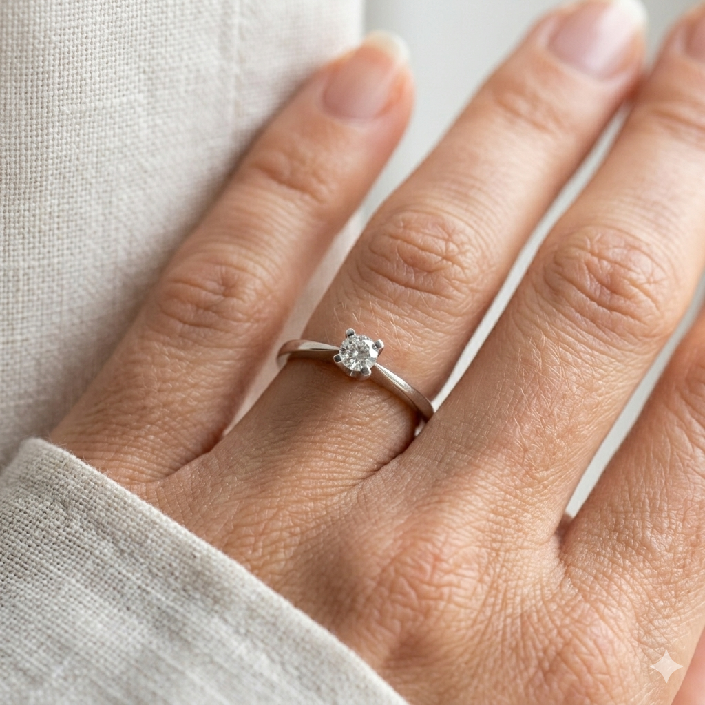 Anello Solitario Donna in Oro 18 Carati con Diamante.