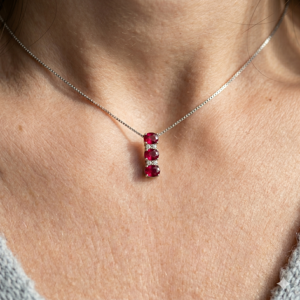 Collana in Oro 18 Carati con Diamanti e Rubini.