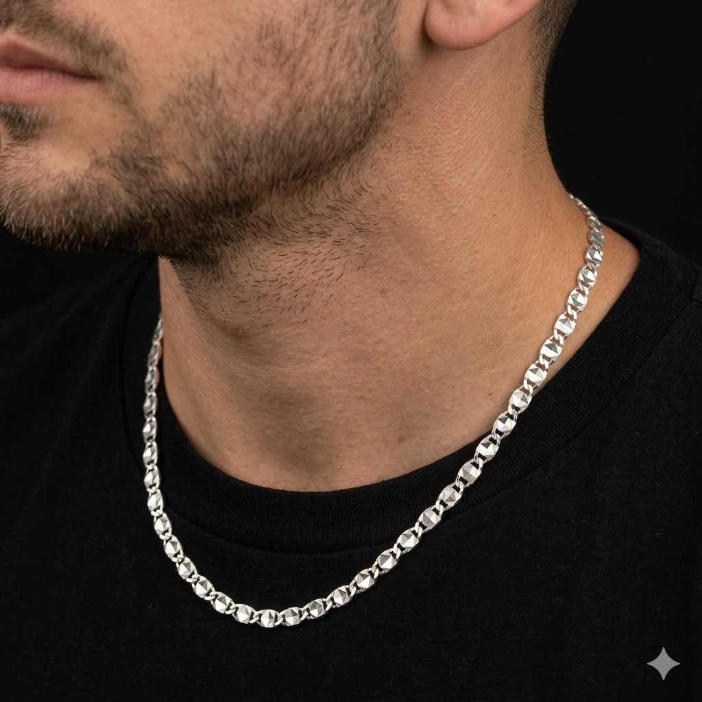 Collana Uomo Oro 18 Carati Modello Lingotto Lavorato di 2.40 Grammi, 50 centimetri.