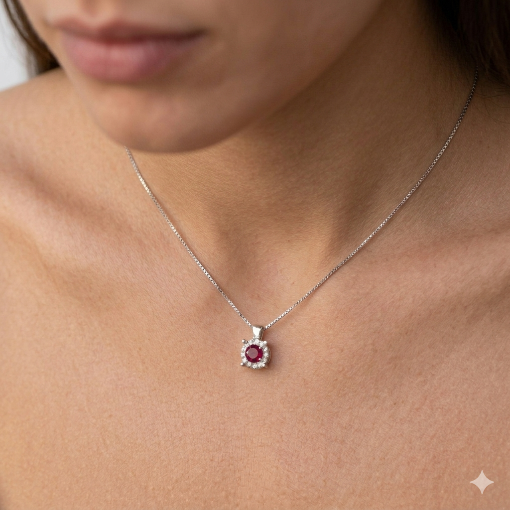 Collana Modello Punto Luce in Oro 18 Carati con Rubino.