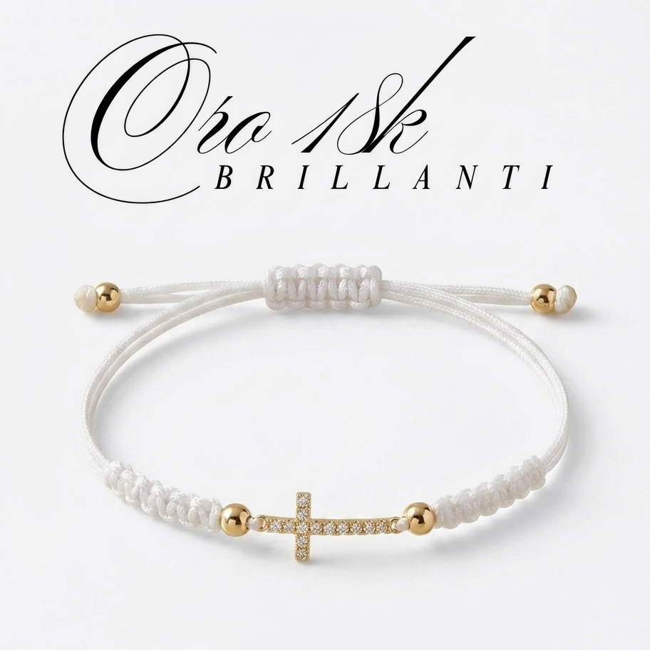 Bracciale Croce Unisex con Brillanti Naturali in Oro Giallo 18 Carati.