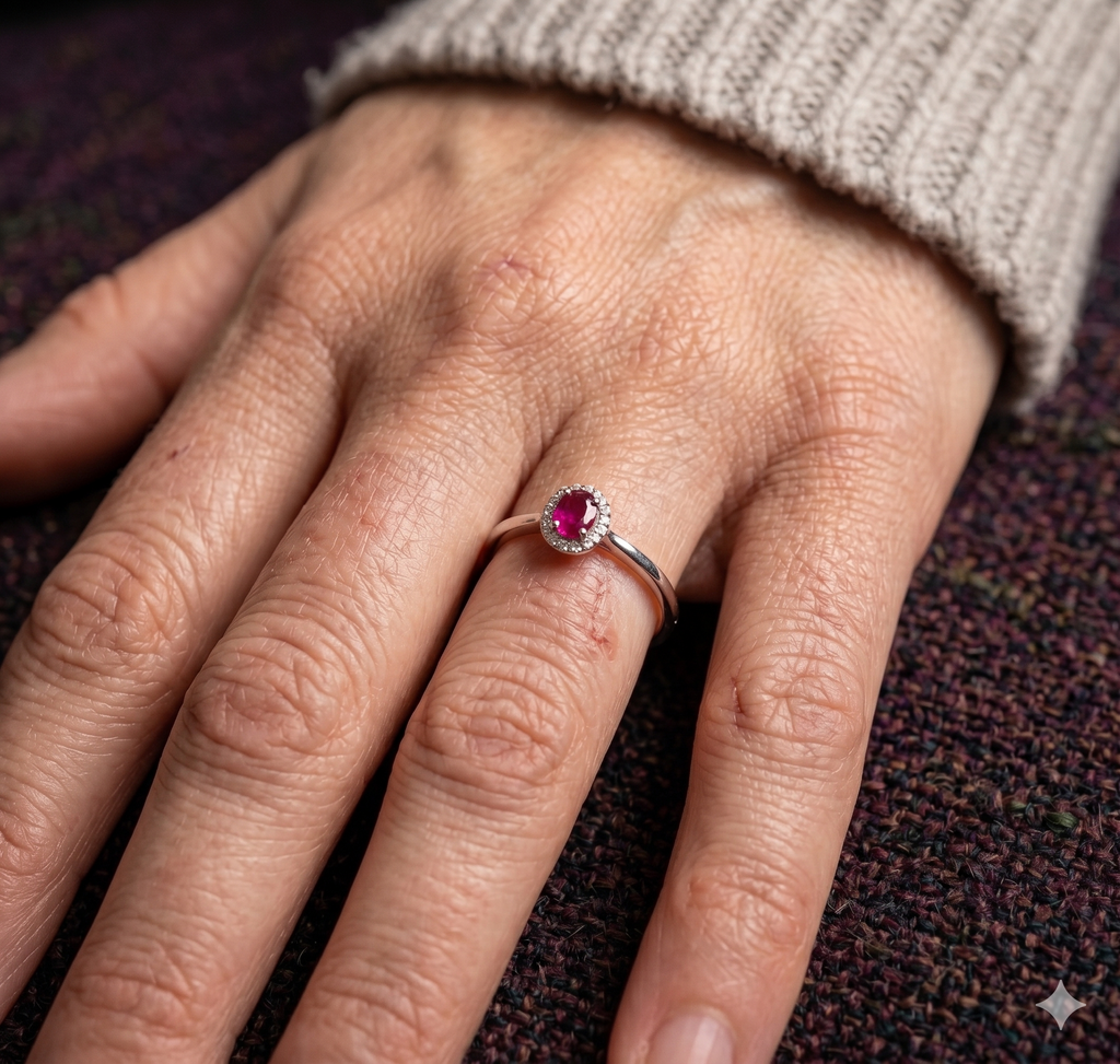 Anello Donna in Oro 18 Carati con Diamanti e Rubino.