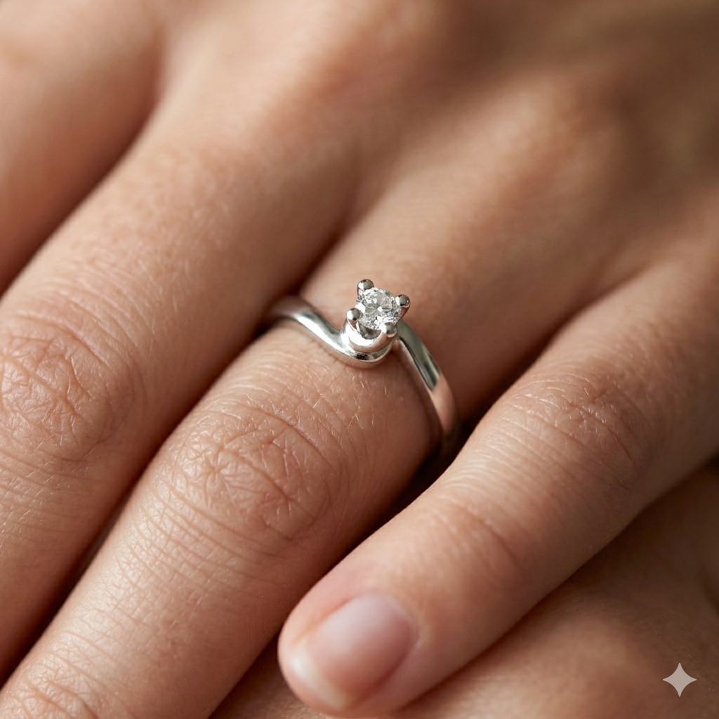 Anello Valentino Solitario Donna in Oro 18 Carati con Diamante.