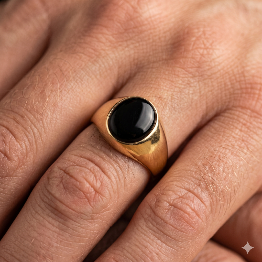 Anello Uomo in Oro Giallo 18 Carati di 4.40 Grammi con Onice.