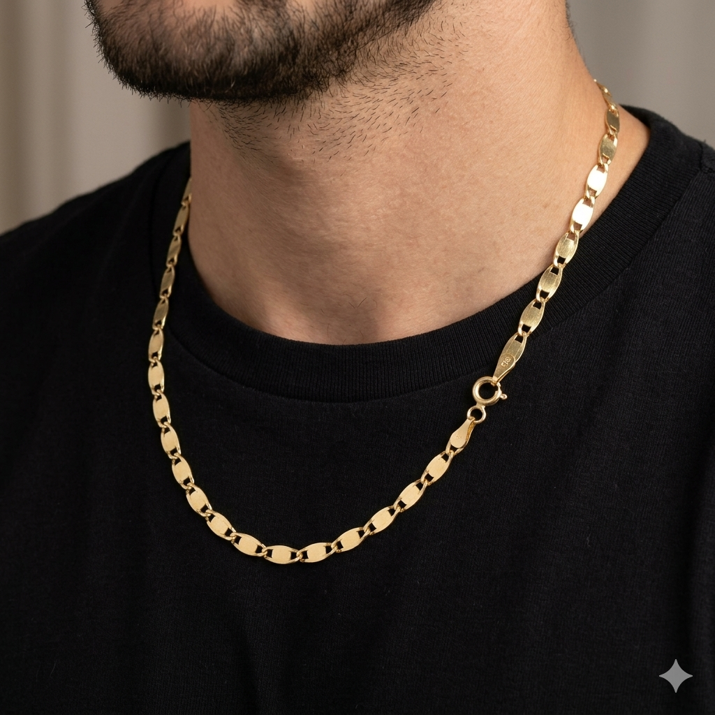 Collana Uomo Oro 18 Carati Modello Lingotto Ovale 3.80 Grammi, 50 centimetri.