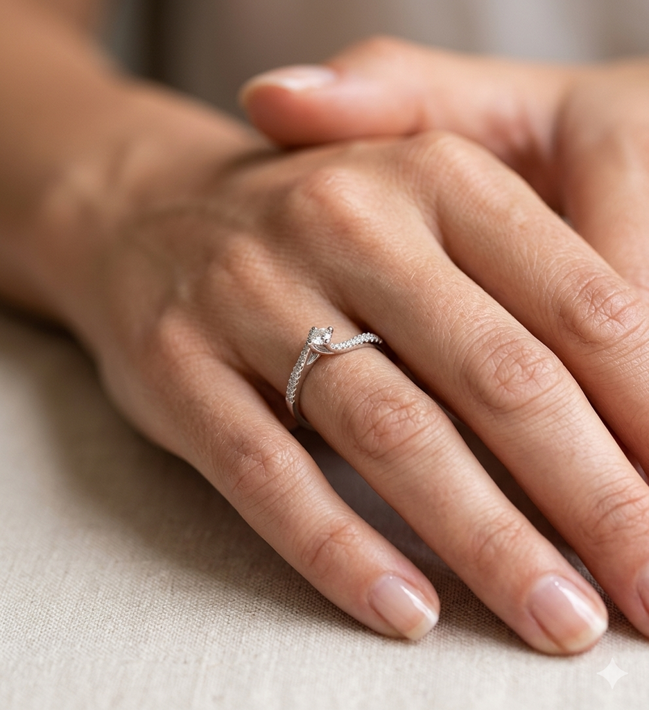 Anello Solitario Donna in Oro 18 Carati con  Diamante.