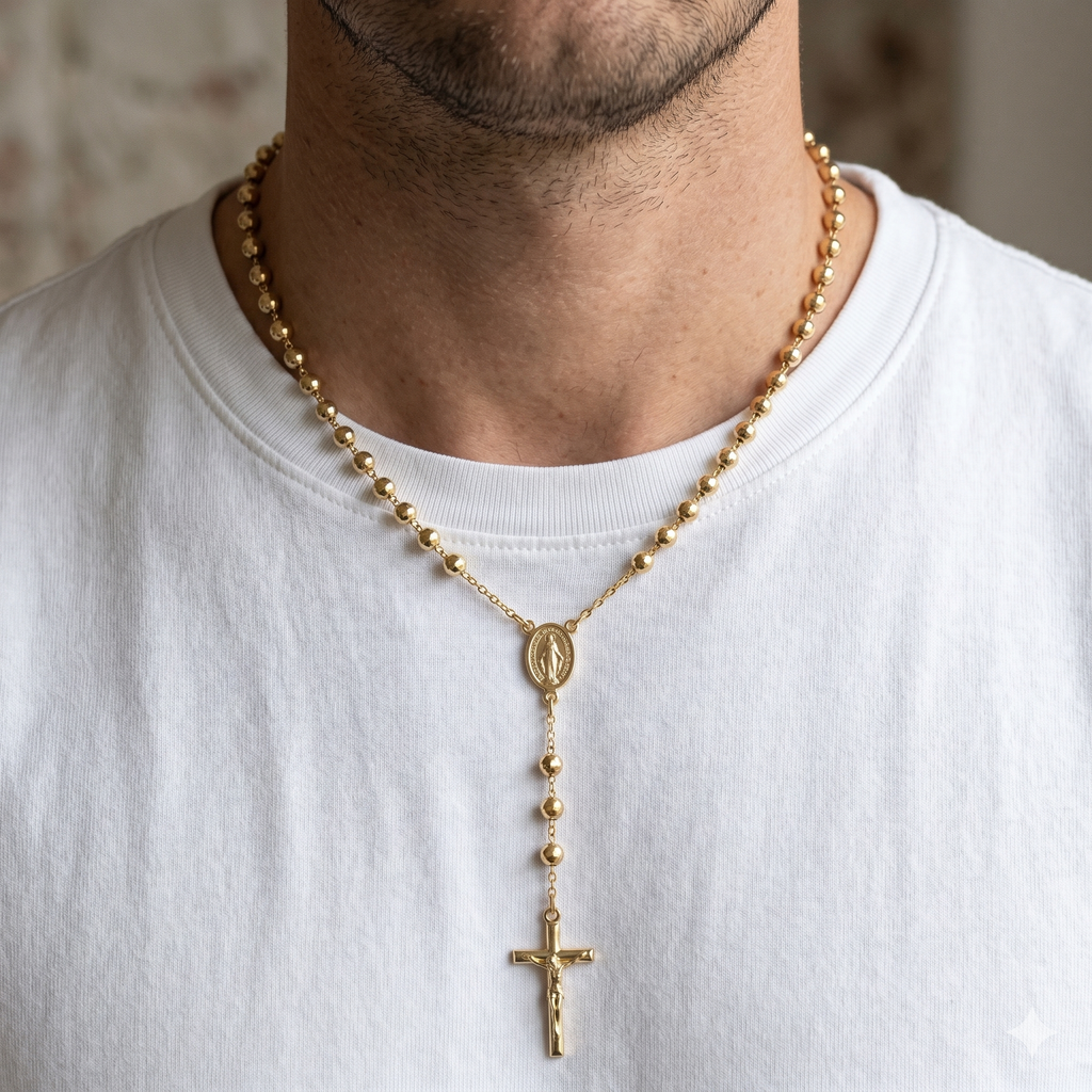 Collana Modello Rosario in Oro 18 Carati di 21.5 Grammi 60 centimetri.