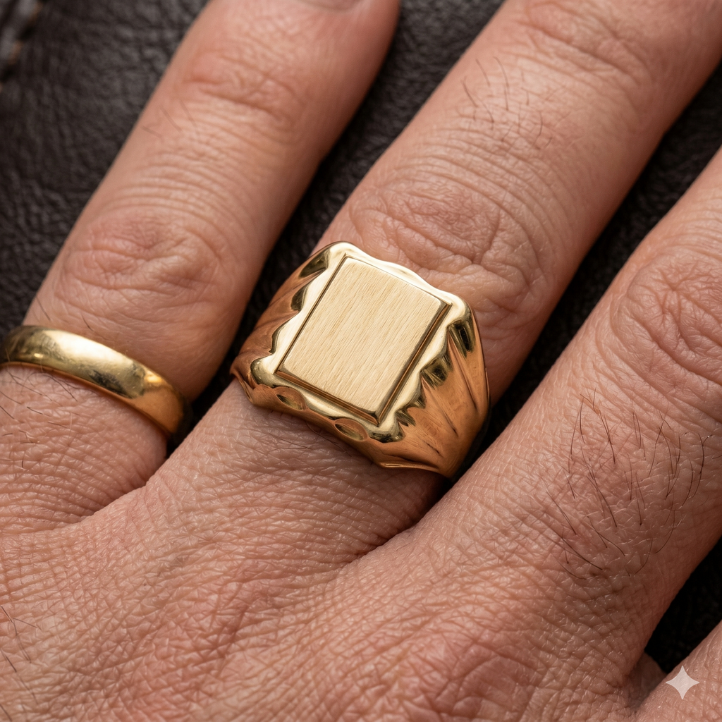 Anello Uomo Quadrato in Oro Giallo 18 Carati di 4.50 Grammi.