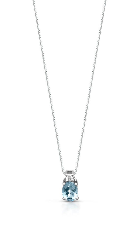 Collana in Oro 18 Carati con Brillante e Acquamarina.