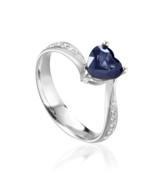 Anello Donna modello Cuore in Oro 18 Carati con Diamanti e Zaffiro.