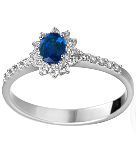 Anello Donna in Oro 18 Carati con Diamanti e Zaffiro.