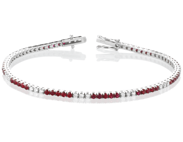 Bracciale modello Tennis in Oro 18 Carati con Diamanti e Rubini.